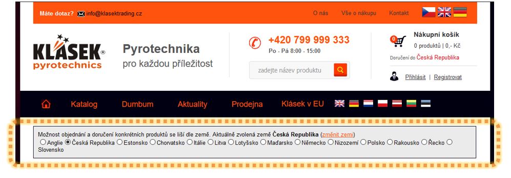 Státy, kam doručujeme prostřednictvím eshopu naše zboží